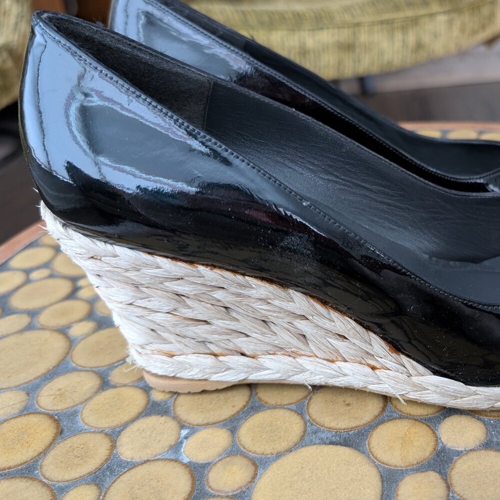 Stuart Weitzman Black Patent And Jute Wedges 11.5… - image 5
